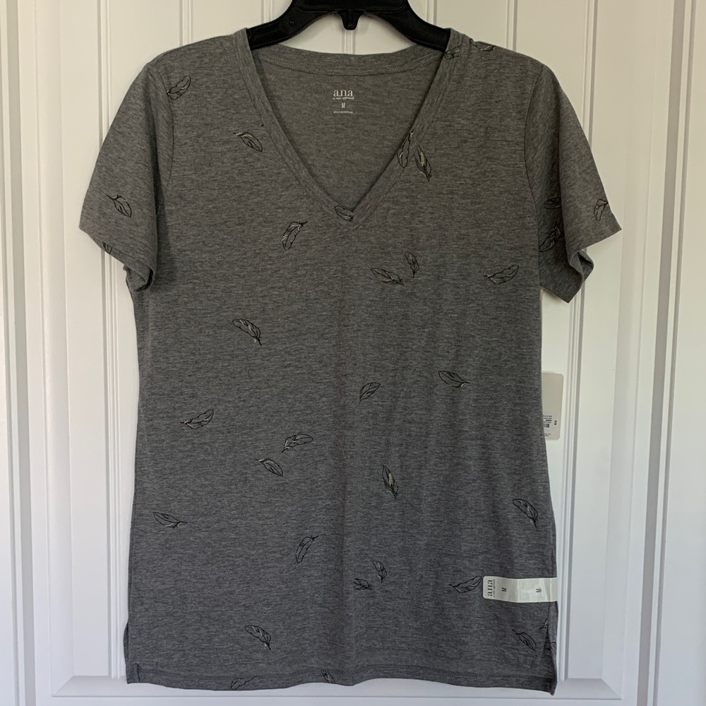a.n.a Charcoal Leaf Print V-Neck Tee